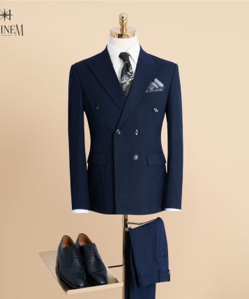 Bộ Suit kẻ sọc xanh cao cấp – 6 cúc