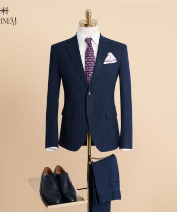 Bộ Suit kẻ sọc xanh – 2 cúc