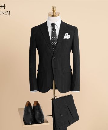 Bộ Suit kẻ sọc đen cao cấp – 2 cúc